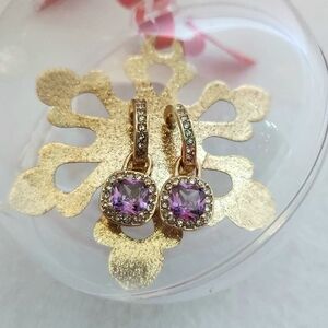 Orniment CZ Hoop Earrings Purple